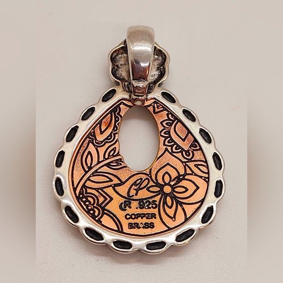 Carolyn Pollack Mixed Metal Sterling Copper Turquoise Flower Pendant Enhancer - Picture 2 of 7